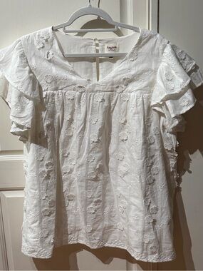 Hayden White Eyelet Ruffle-Sleeve V-Neck Blouse